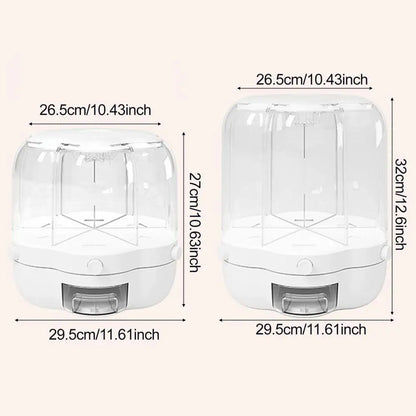 Rotating Grain Storage Bin Large Capacity 6 Grids Moisture-Proof Transparent Rice Distributor Beans Cereal Dispenser Bucket